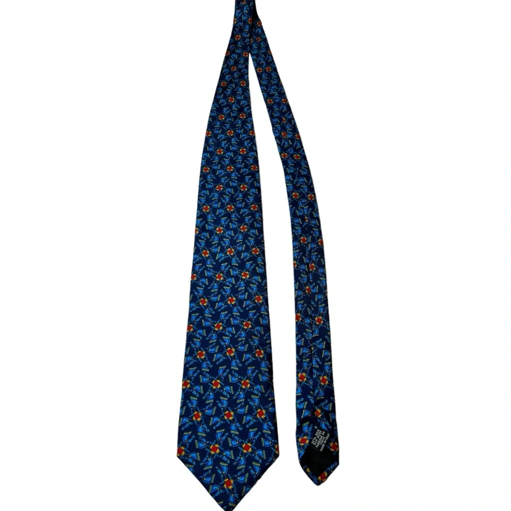 Longchamp Vintage Italian Silk Horse Head Tie in Blue Design - Picture 5 of 7